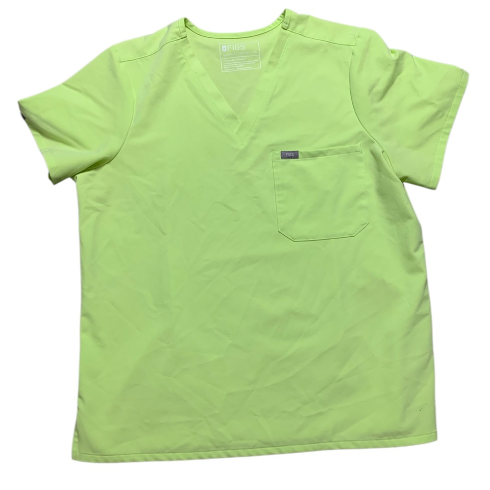 Figs Catarina One Pocket Scrub Top Neon Lime Green V-Neck XL 1000211